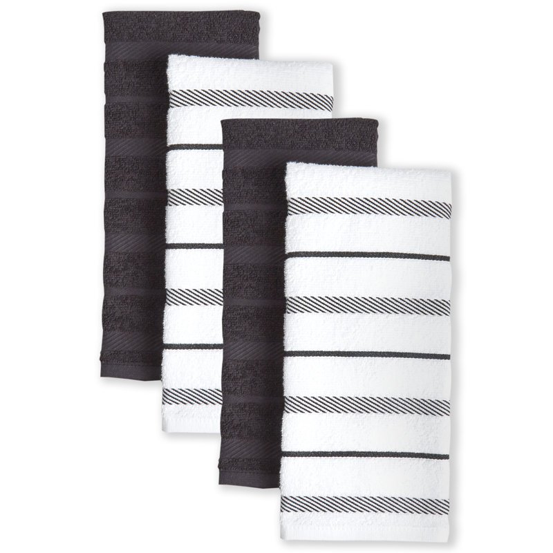 KitchenAid Albany Kitchen Towel 4-Pack Set, Black