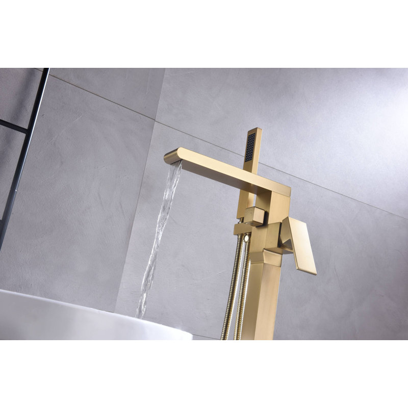 Floor Waterfall Faucet with Diverter, Brushed Gold