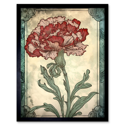Dabachi Red Carnation Flower Bloom Art Nouveau - Single Picture Frame Print