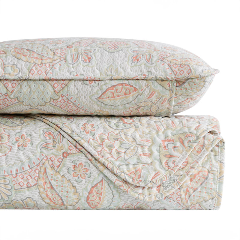 Enchantment Coral Twin Microfiber Floral Quilt Set