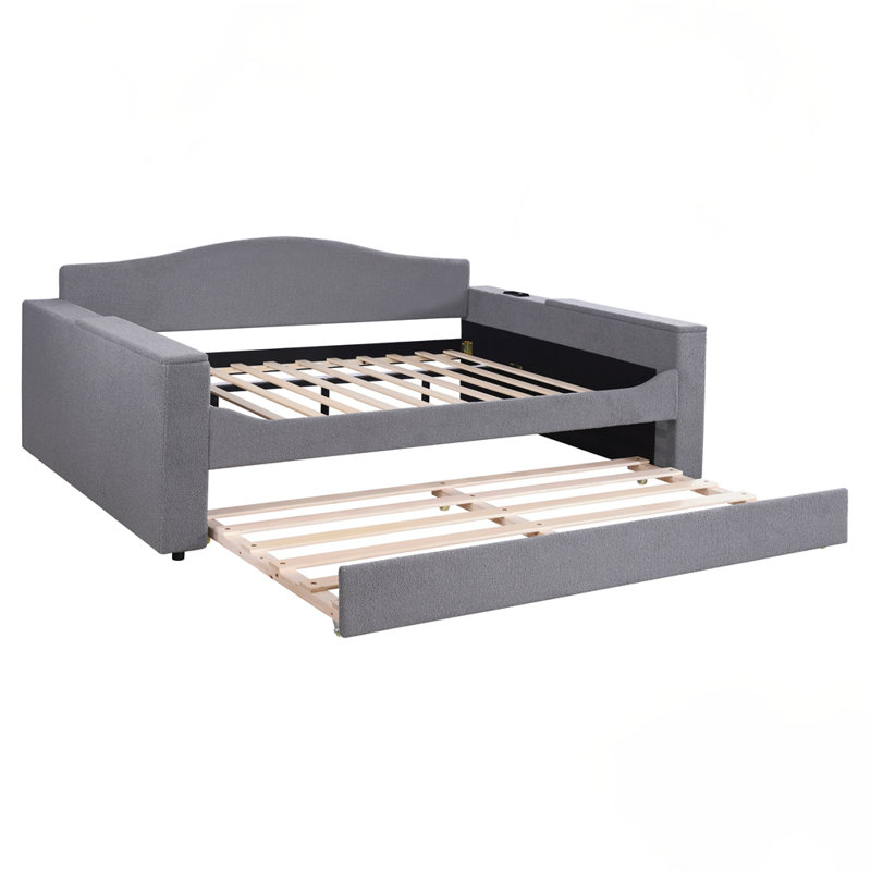 Lit de jour rembourré avec couchette, Gris, Double