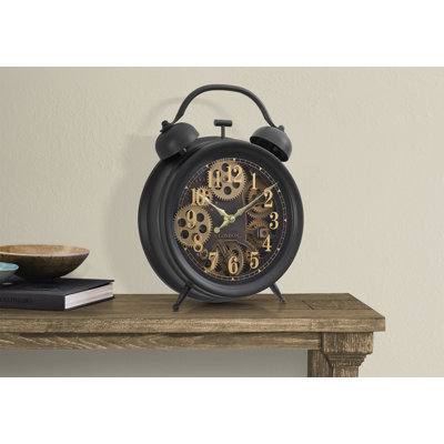 12" Round Gear Mechanism Table Clock, Brown, Transitional | Gift Idea