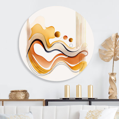 «Burnt Orange Waves Abstract III - Abstract Minimalisme», art mural rond sur métal