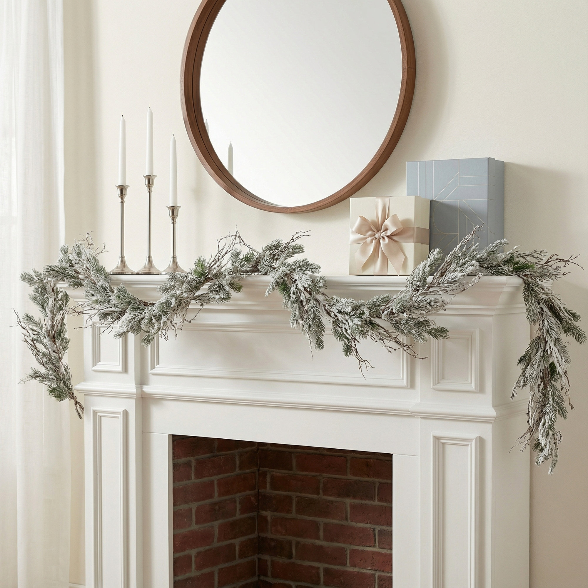 National Tree Company, 9' Trimmed Snowy Twig Garland, 200 LED Rice Lights-Battery Operated w/ Remote