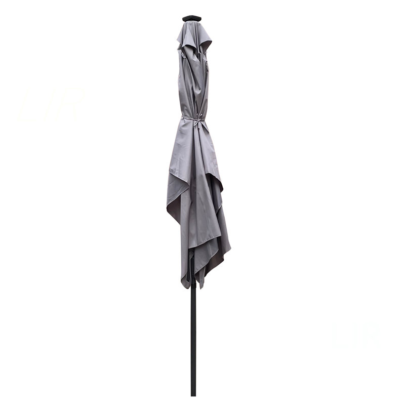 Parasol d'extérieur à DEL solaire 10 x 6,5T avec manivelle et bouton poussoir inclinable pour la cour, Gris
