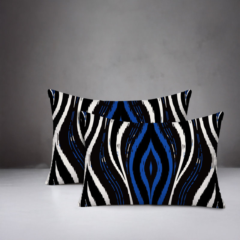 Oreiller réversible intérieur / extérieur à imprimé zébré Shira, 20x14, Blue