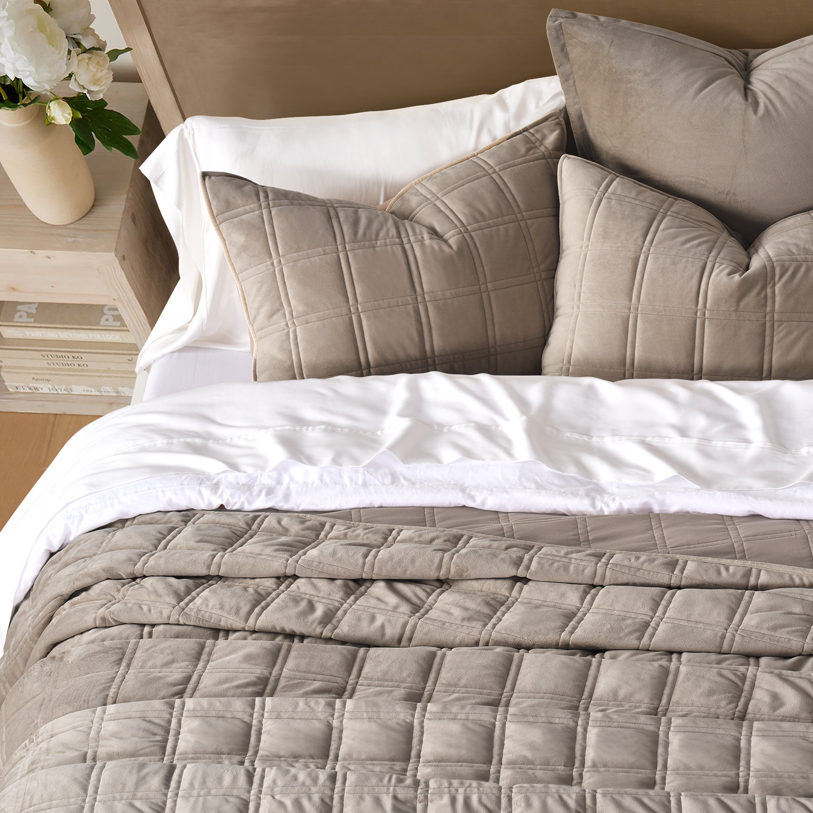 Velvet Quilt Set, Mocha Brown, King Quilt + 2 King Shams