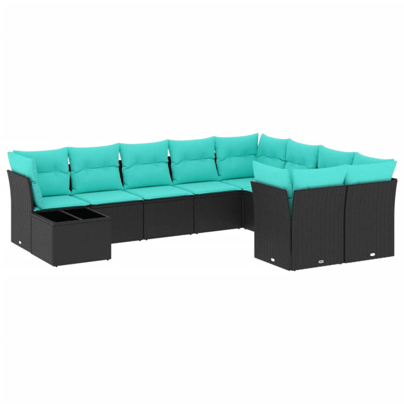  Ensemble de canapé de patio 10 pièces avec coussins en rotin de polyester noir