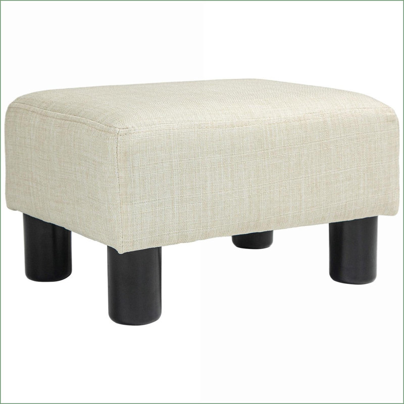 Ottoman Small Cube Foot Rest, Beige Linen-Touch Fabric for Living Room | Wood Frame | Lightweight, Beige