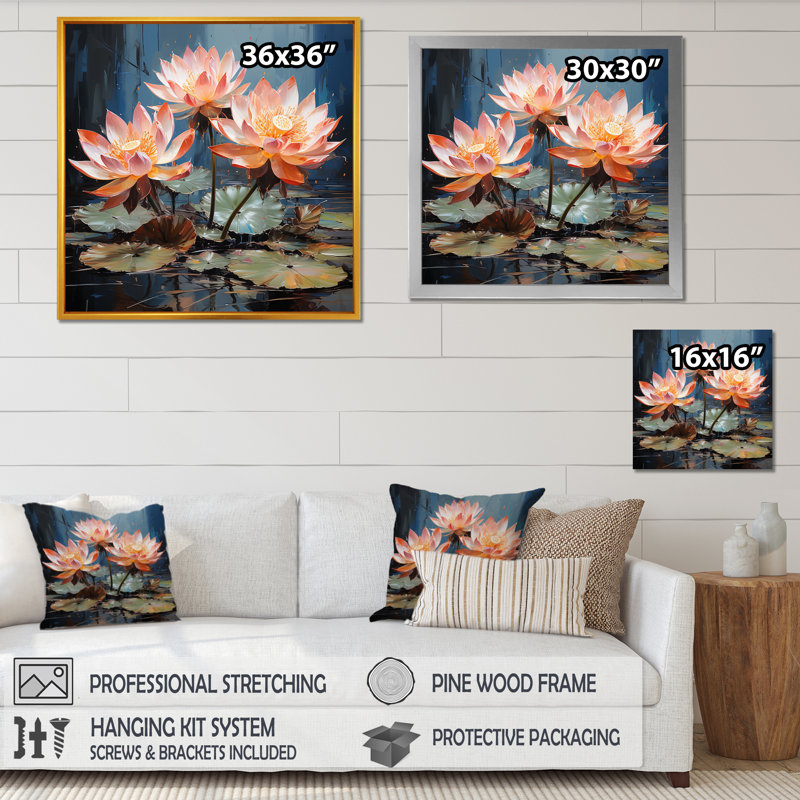 Pétales du lotus sacré III - impression, H 36 po x l 36 po x P 1,5 po, Cadre simple blanc
