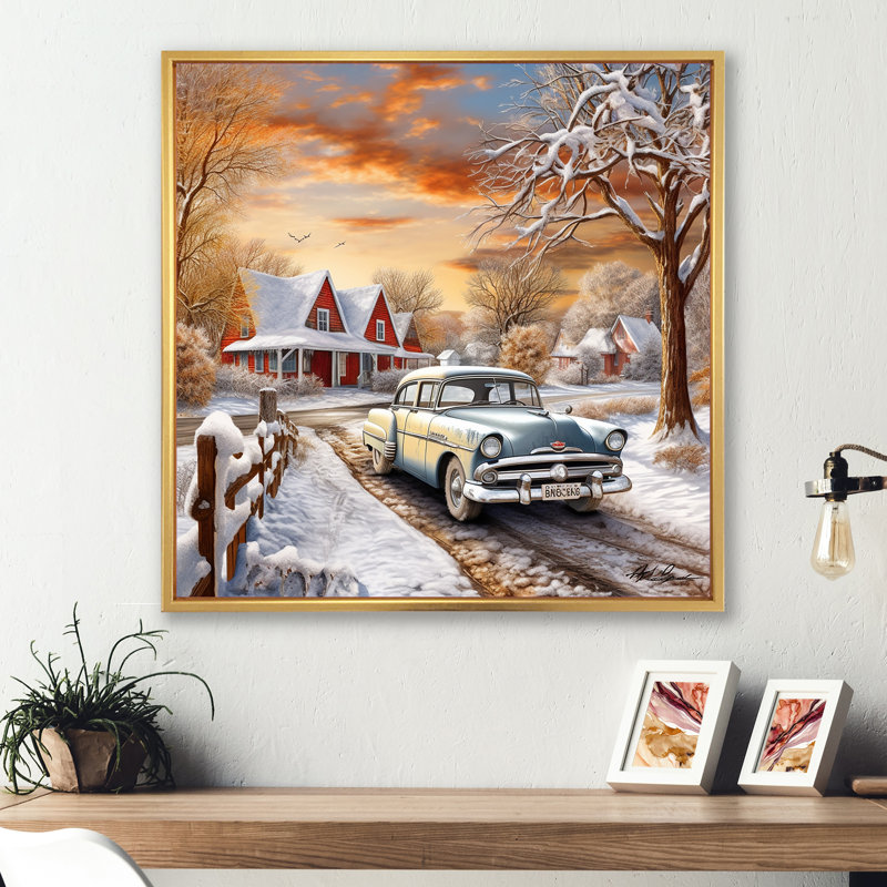 «Old American Car Charm In Winter II», reproduction d'art de voiture ancienne américaine, H 24 po x l 24 po x P 1 po