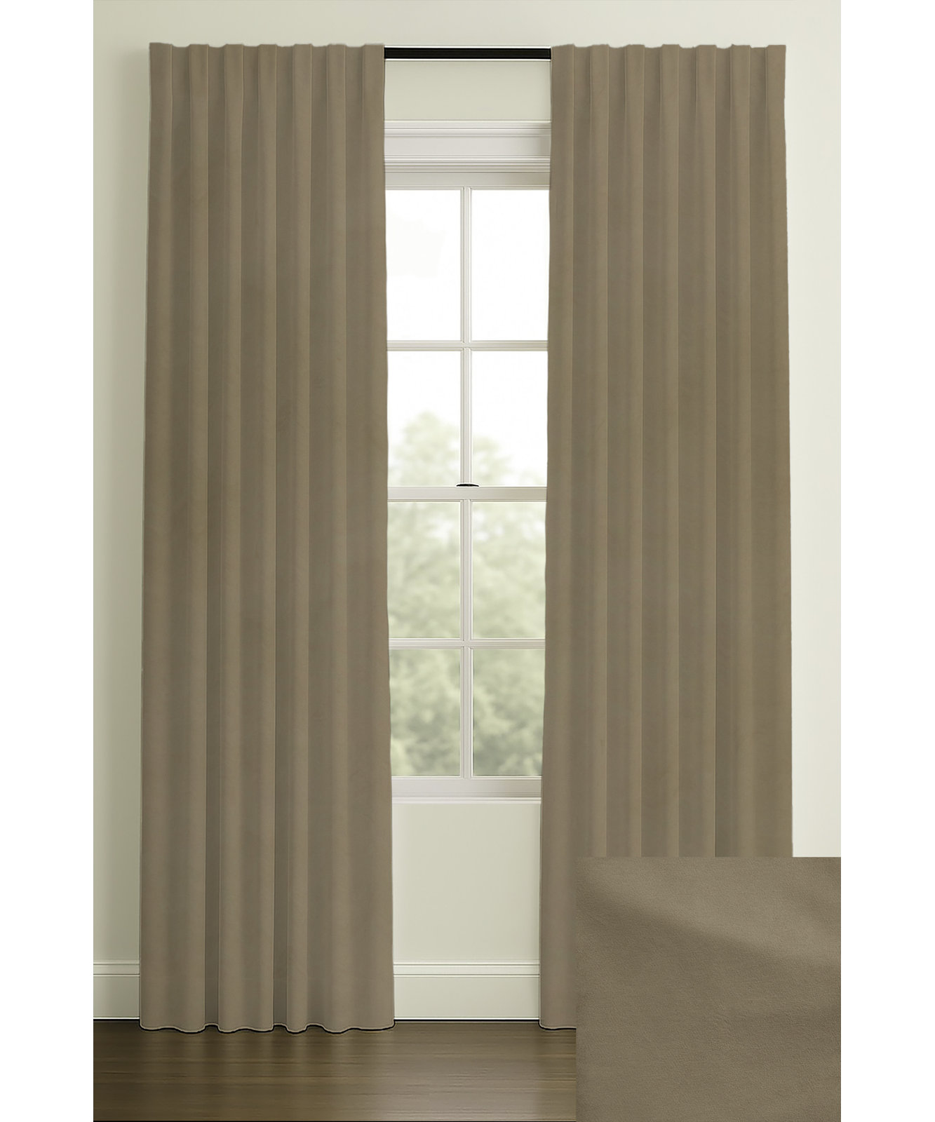 Westcliffe Velvet Curtain in Feather, Inverted Pleat, 33" W x 96" L, Single