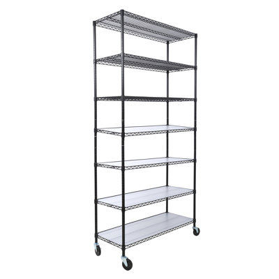7-Tier Heavy Duty Metal Wire Shelving Unit, 2450 lbs Capacity, Adjustable Shelves, Black, 18" x 48" x 81.5"
