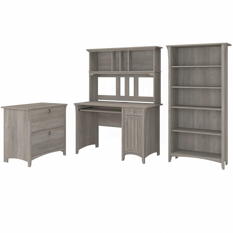 Khadesha 4 Piece Computer Desk Office Set, Driftwood Gray