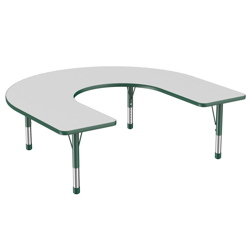 Table d'activité 60 "x 66" en forme de T avec pieds réglables, Gris/vert, Épais, Vert