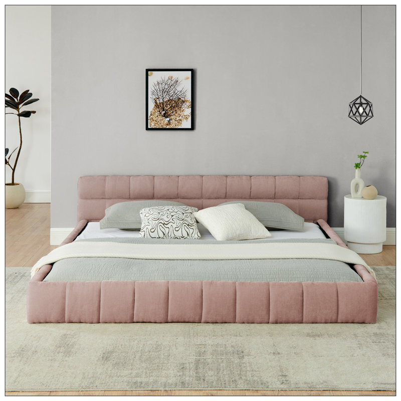 Lit plateforme tapissier en chenille avec tête de lit - Aucun sommier nécessaire, Très grand, Rose