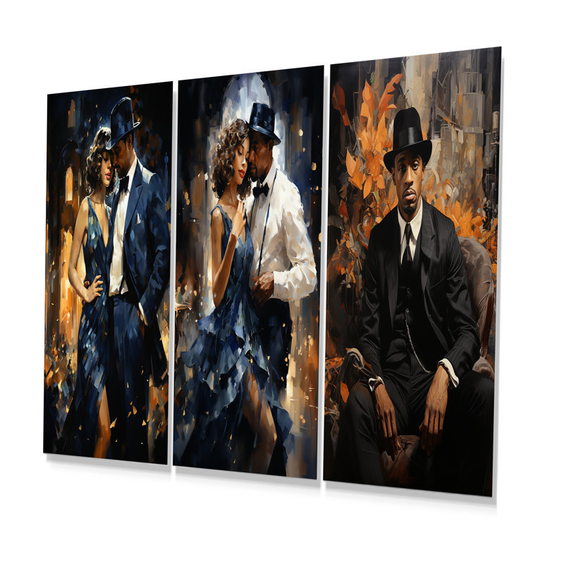 Ensemble de 3 décorations murales en métal Harlem Renaissance Jazz Age Couple - Couple, H 28 po x l 36 po