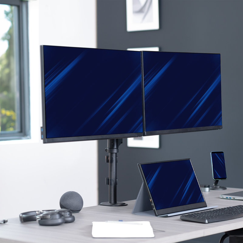 Pneumatic Arm Dual Monitor Desk Mount