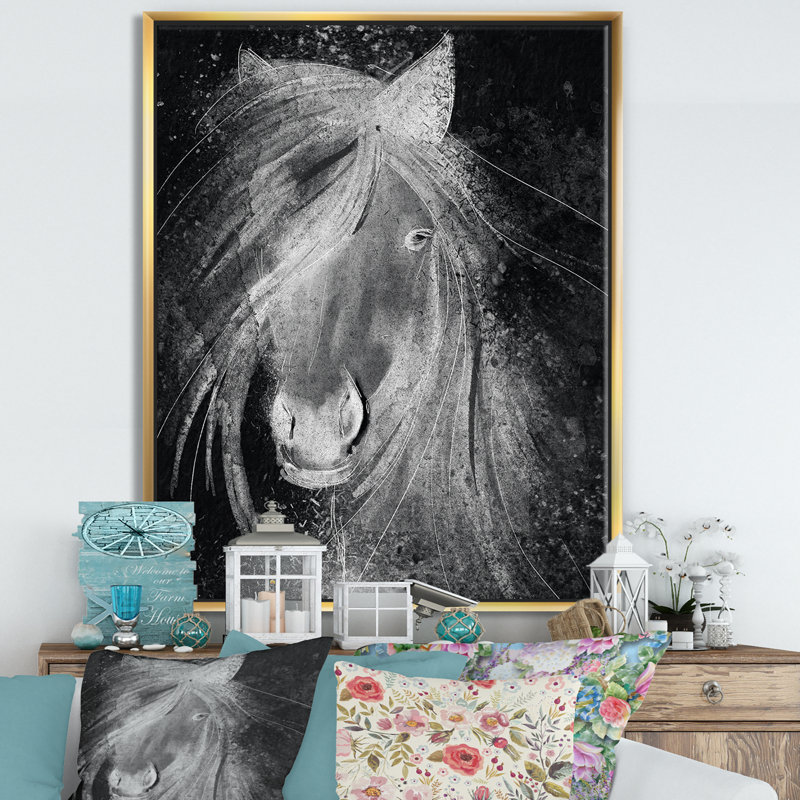 Cheval de ferme VI-reproduction d’art sur toile, H 46 po x l 36 po x P 1,5 po, Cadre flottant doré
