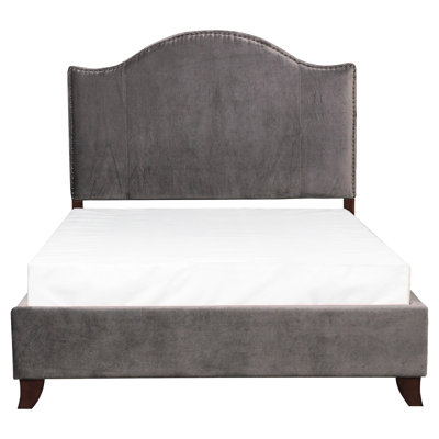 Modern Traditional Full Bed, Gray Velvet Upholstery, Solid Wood Framework, Headboard With Nailhead Trim, Box Spring Mandatory For Installation And Use Size Bed In Building, Headboard, Compulsory