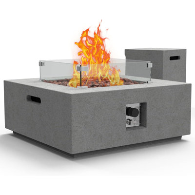 Nobleboro 13"" H x 35"" W Concrete Propane Outdoor Fire Pit Table with Lid -  Latitude Run®, DE74702DE2F745B8A05236DE7BA9BFC9