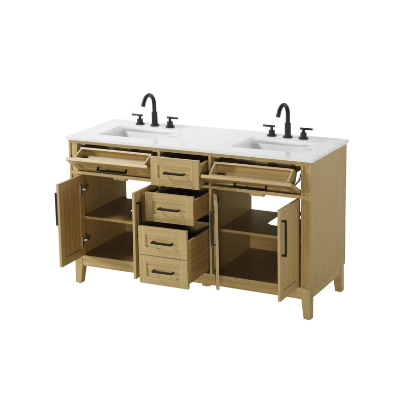 Meuble-lavabo double 60 po brun miel, 60", Brun miel