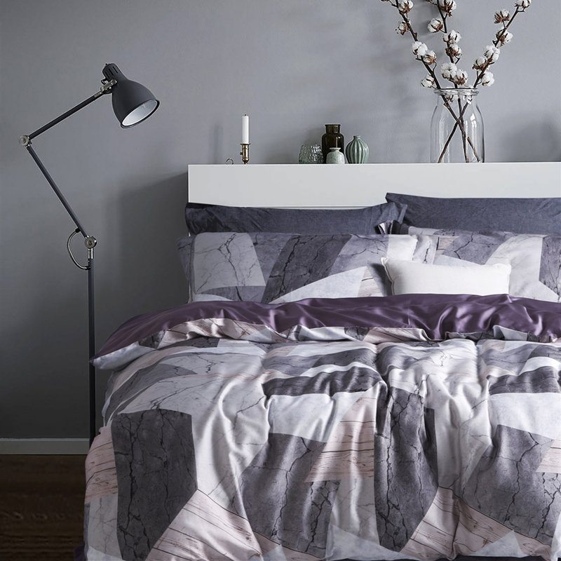 Pigalle Dark Purple Long-staple Cotton 500 TC 3 Piece Duvet Cover Set, Queen Duvet Cover + 2 Shams