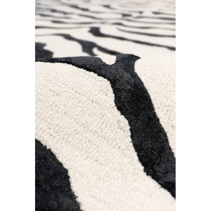 Tapis noir / blanc en laine synthétique touffeté Edgy, Rectangle 8 pi 6 po x 11 pi 6 po