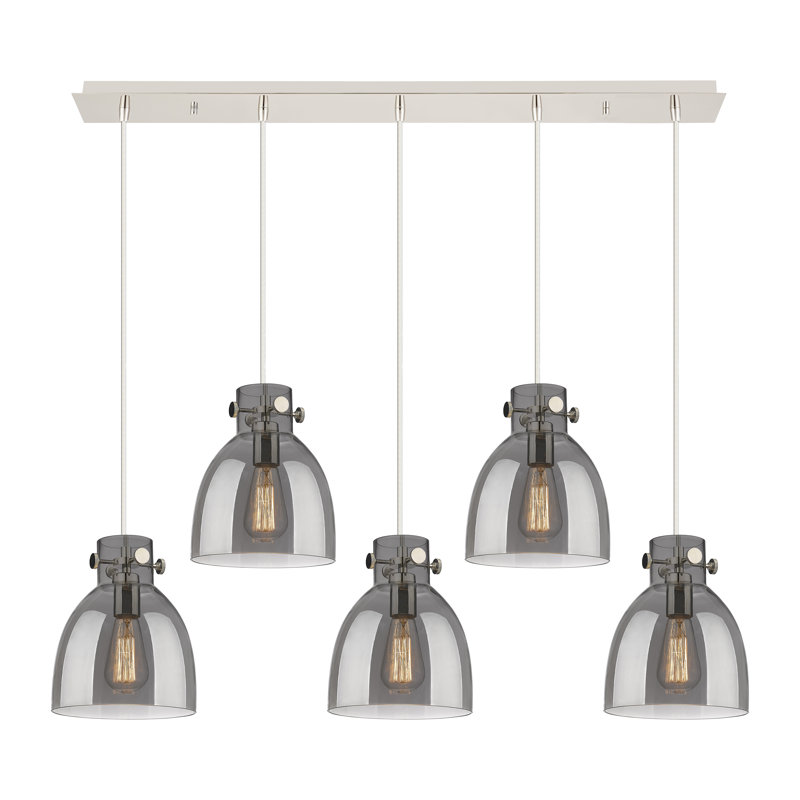 Luminaire suspendu grappe 5 lumières Amrith, Gris fumée clair, Nickel poli