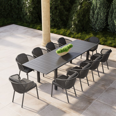 10 - Person Rectangular Extendable Outdoor Dining Set With Cushions
