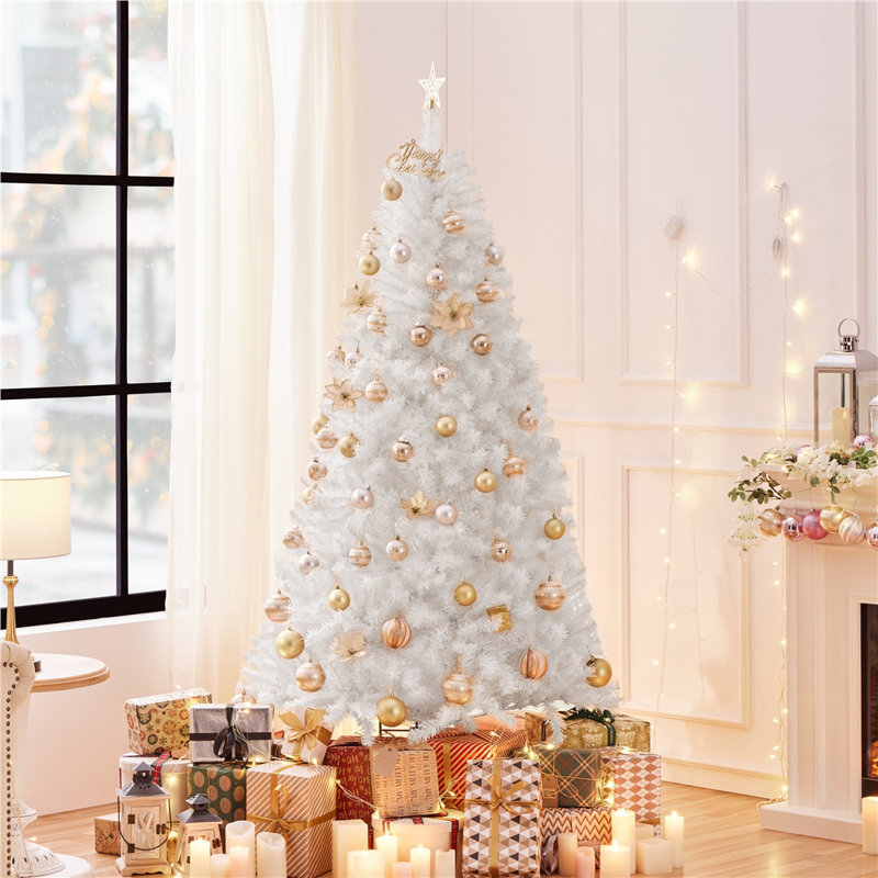 Sapin de Noël artificiel articulé multicolore avec base pliable, 7.5' H, White