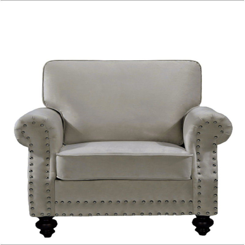 Chaise d'appoint classique en velours avec pieds tournés en bois massif et fauteuil rembourré, Velours beige