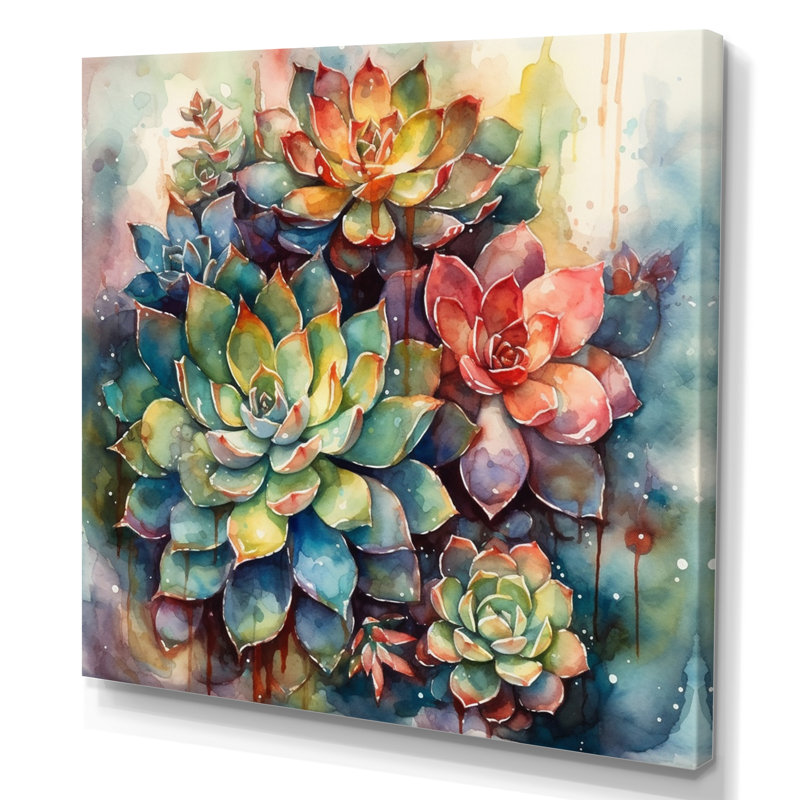 Rylinn vert rouge cactus paysage IV - art mural cactus, H 16 po x l 16 po, Toile tendue