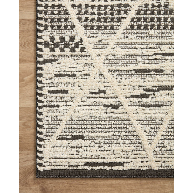 Moroccan Machine Made Power Loom Polyester Area Rug in Charcoal/Ivory, Rectangle 7'10" x 10'
