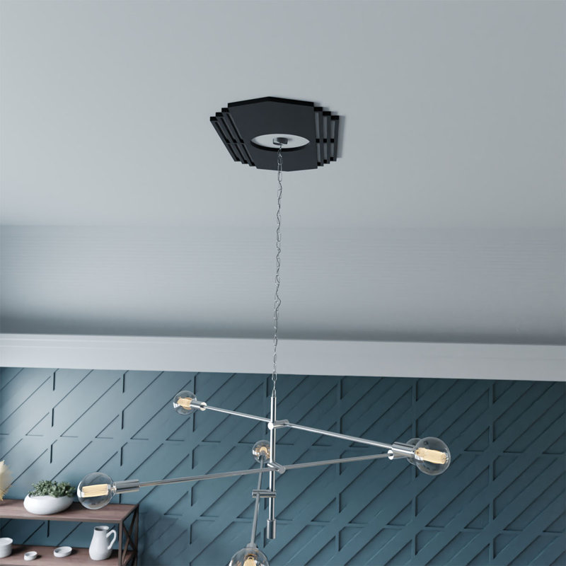 Médaillon de plafond de style architectural percé en PVC de style architectural l 34 po x H 17 po x P 9 po x P 1 po, Noir