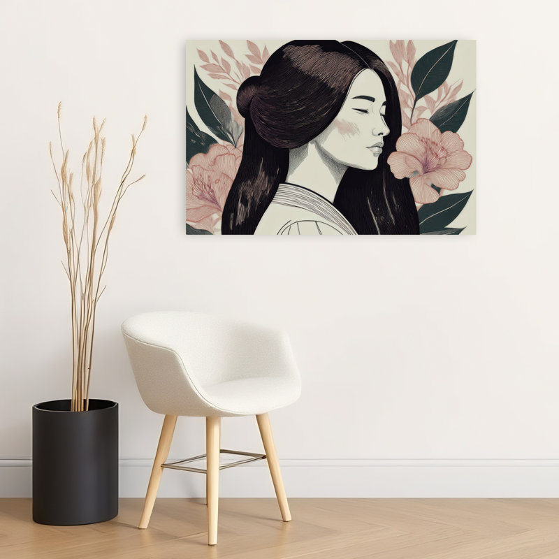 «Serene Woman Floral Portrait Abstract Contemporary Flower Landscape», art mural, H 24 po x l 36 po