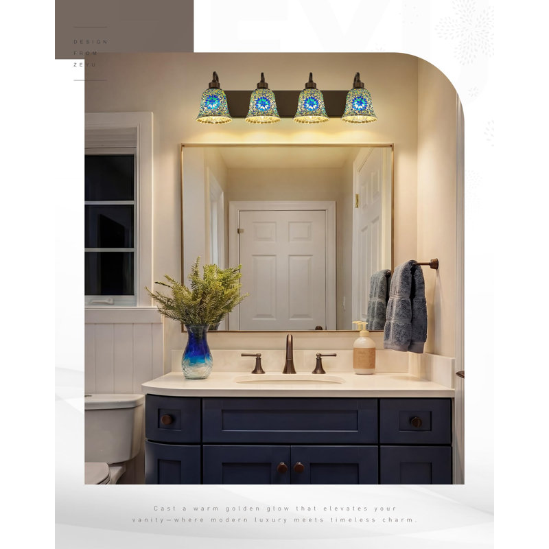 4-Light Blue Mosaic Glass Artical Vanity Light, 8.7" H x 30" W x 8.5" D, 4 Lights