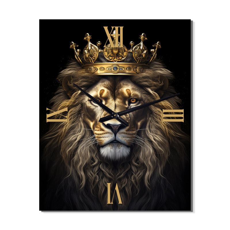 Horloge murale majestueuse lion royal avec couronne dorée I - animaux lion, Grand