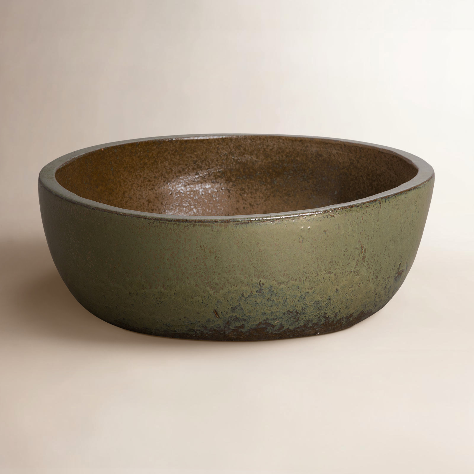 Ceramic Pot Planter, 6.5" H x 18" W x 18" D, Metallic Green