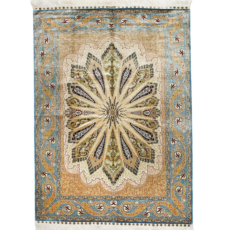 Tapis turc ivoire et bleu 5x7