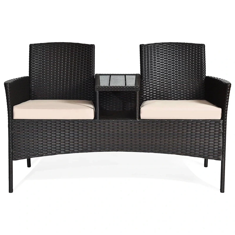 Jamarii 2 Persons Patio Seating Group with Built-in Coffee Table, Beige