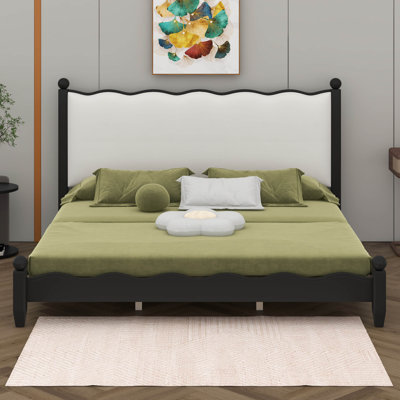 Platform Bed With Upholstered Headboard, Solid Wood Platform Bed Frame With Wooden Slats Support