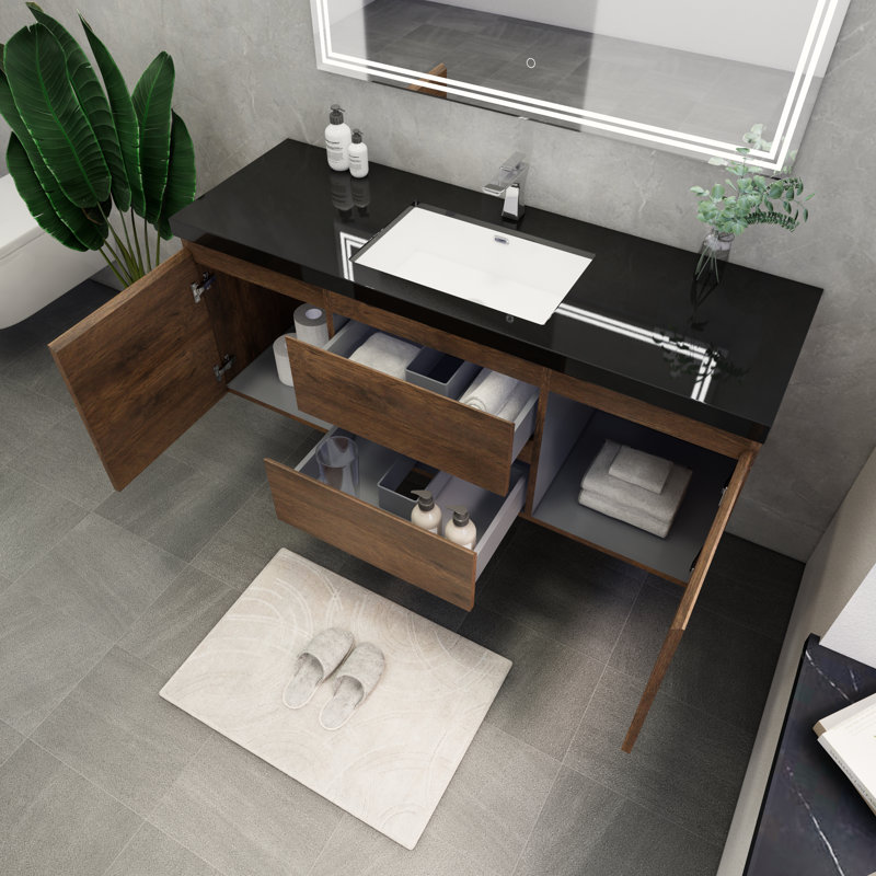 Castin 60" Wall-Mounted Single Bathroom Vanity Set, Rose Wood