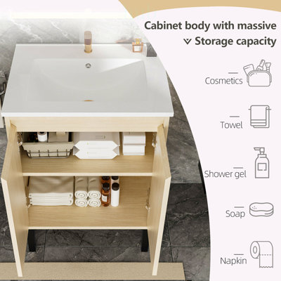 Meuble-lavabo moderne de 24 po avec lavabo, conception sur pied pour la stabilité et portes à fermeture douce, idéal pour les espaces compacts