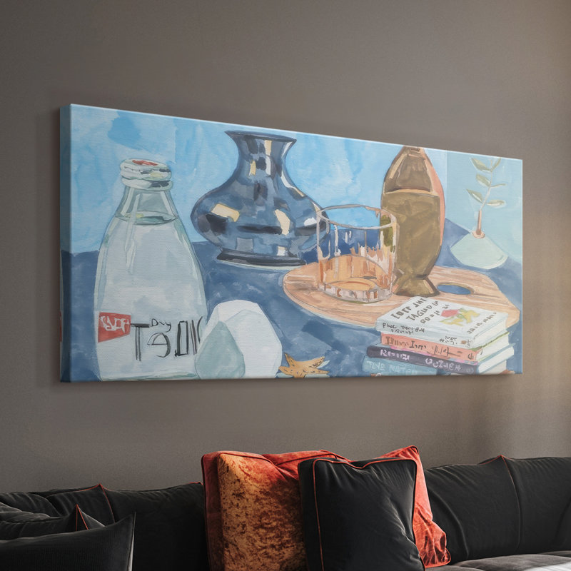 Bleu nature morte II - Toile tendue avec châssis - Prêt à accrocher, H 24 po x l 48 po