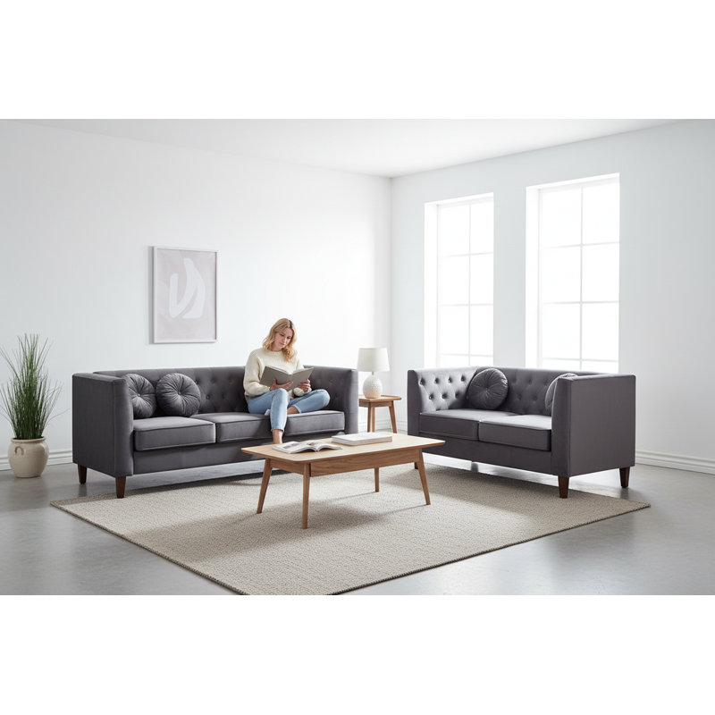 Ensemble 2 pièces causeuse et canapé en velours, Gris