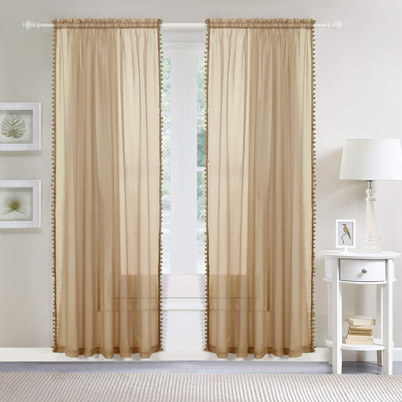 Aeian Semi Sheer Curtain Pair, 40" W x 84" L, Beige