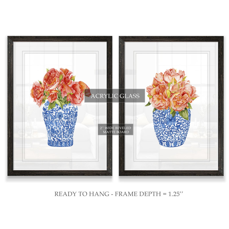 " Sweet Peonies I " by Vincent Van Gogh 2 - Pieces, Framed Print with Mat, Ebony, 20" H x 16" W