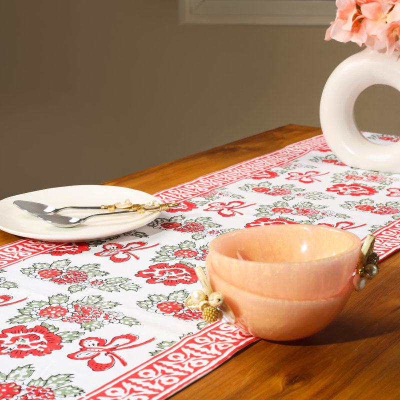 Chemin de table en coton Flutter & Bloom, Rose/rouge