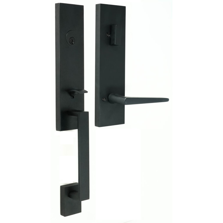 Transitional Handleset with Deadbolt and Transitional Door and Philtower Rosette